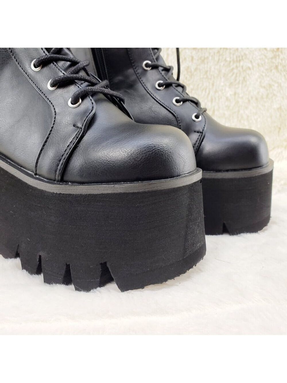 Ashes Black Matte Platform Goth Punk Mid Calf Combat Boots - Picture 3 of 14